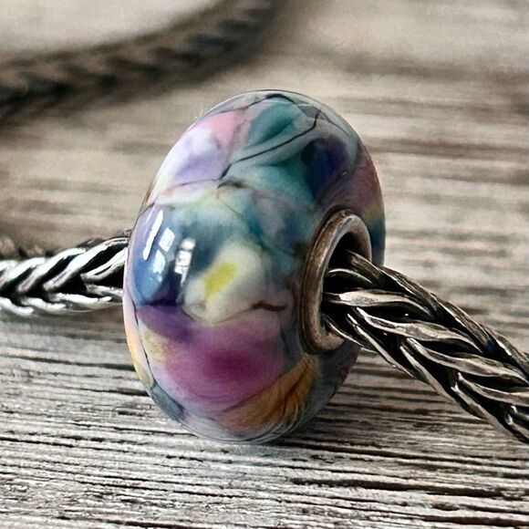 Summersday Artisan Trollbeads Style Trollstone Pastel Muted Blue Purple Teal NEW - Picture 4 of 11